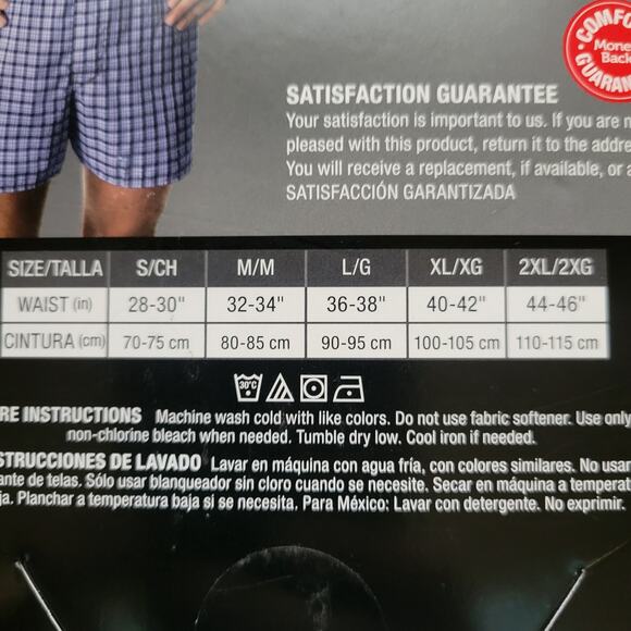 Hanes Tagless Woven Boxers - Blue Plaid - 2XL (44-46) - 3 Pack - Picture 3 of 6